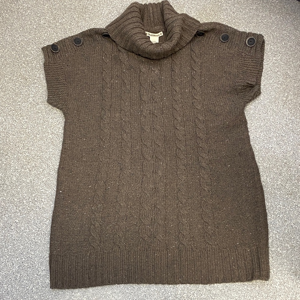 Ruff Hewn Dark Brown Cowl Neck Sweater. Cable knit . Size L 25% wool, EUC